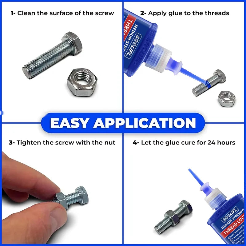 LOOLIFL Blue Thread Locker 243 Nuts-Bolts Locker, Screw Adhesive Lock Tight Seal Fasteners Anaerobic Curing Metal Glue,Rustproof