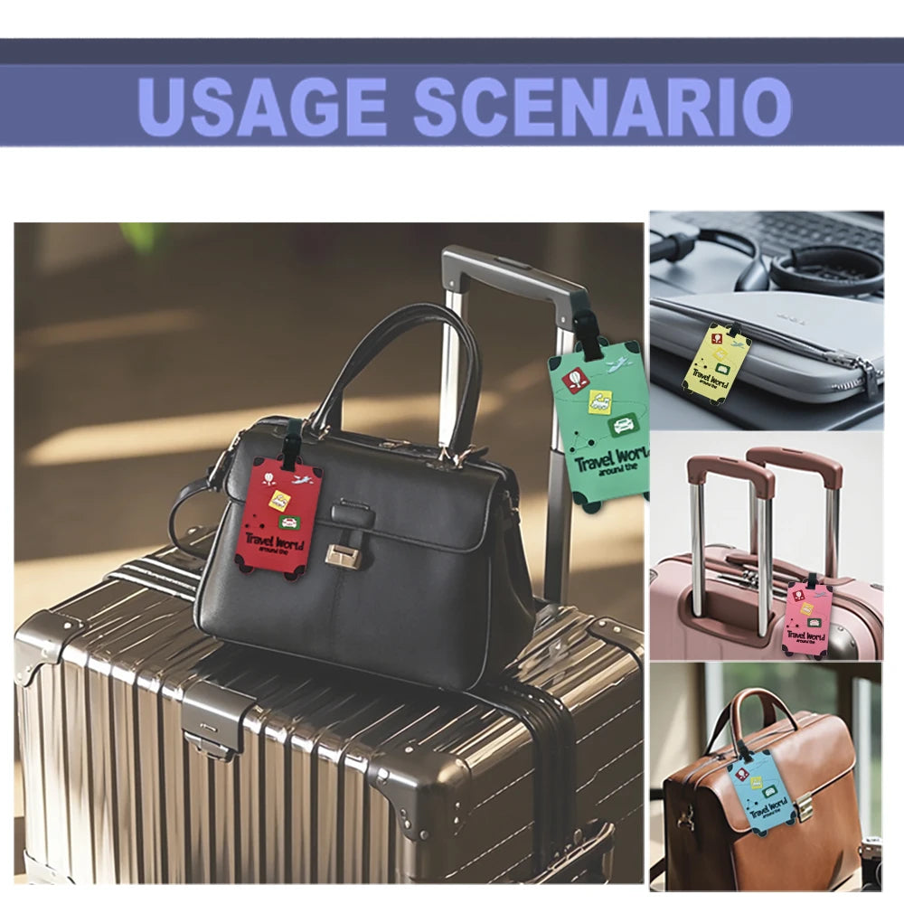Silicone Travel Luggage Tags – Name & ID Card Holder, Anti-Counterfeiting, Solid Color Airplane Accessories