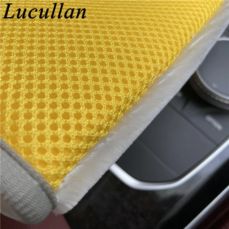 Lucullan Double Side Use Interior Scrubbing Mitt+Microfiber Mesh Fiber For Leather, Plastic,Vinyl,Glass Cleaning