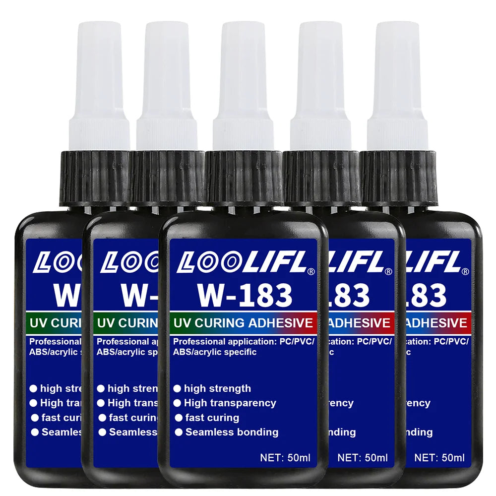 Loolifl Hot-Selling 183-1000ml Strong Curing Adhesive, Uv Glue Shadowless Adhesive for Glass, Crystal, Metal, Abs, Nail Art, DIY Crafts, Comes with Uv Curing Lamp