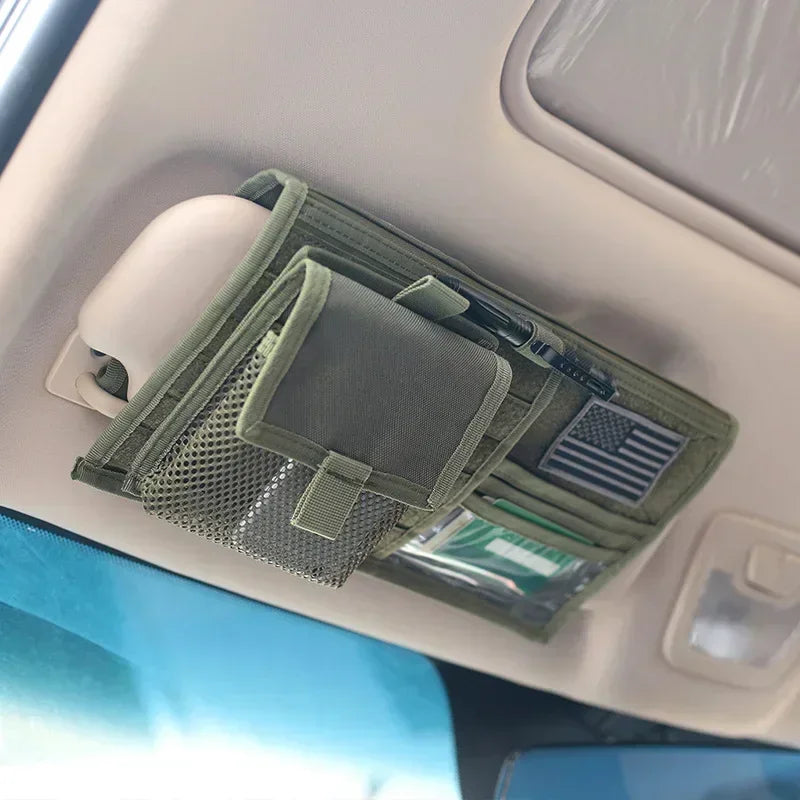 Car Sun Visor Storage Bag Double-Sided Storage, Tactical Army Outdoor Design, Perfect for Pickup Trucks & Large Vehicles