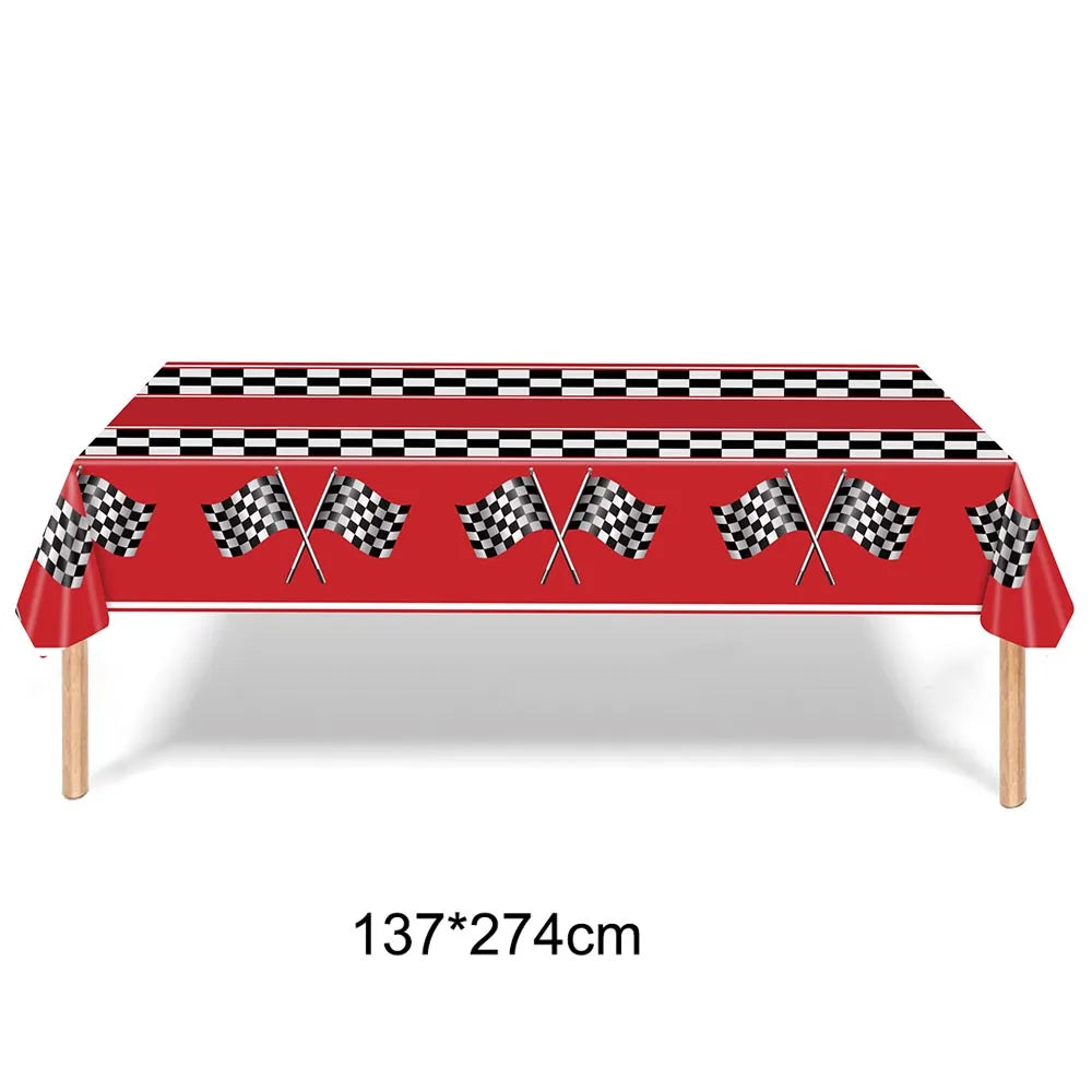 Race Car Theme Tablecloths Black White Checkered Rectangular Plastic Table Cover Racing Car Birthday Party Decorations Supplies
