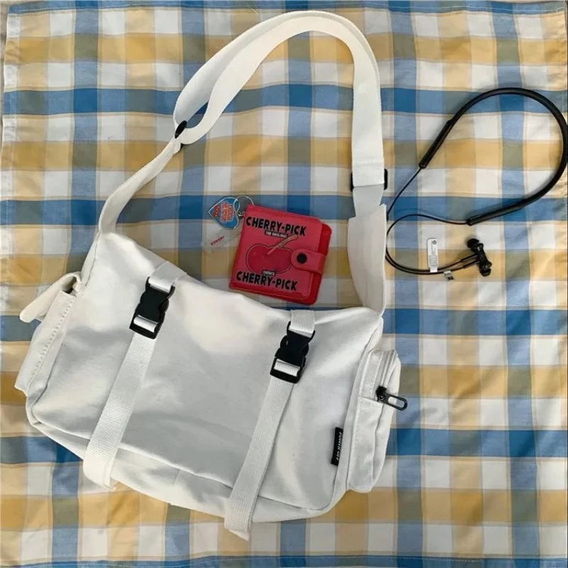 Japanese Harajuku Women Messenger Bag Solid Color Canvas Crossbody Bags Student Large Capacity Handbags Shoulder Bag Bolsos Sac