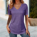Summer 2026 New Women's V-neck  short sleeve  elegant casual Solid color cotton  Plus-size T-shirt