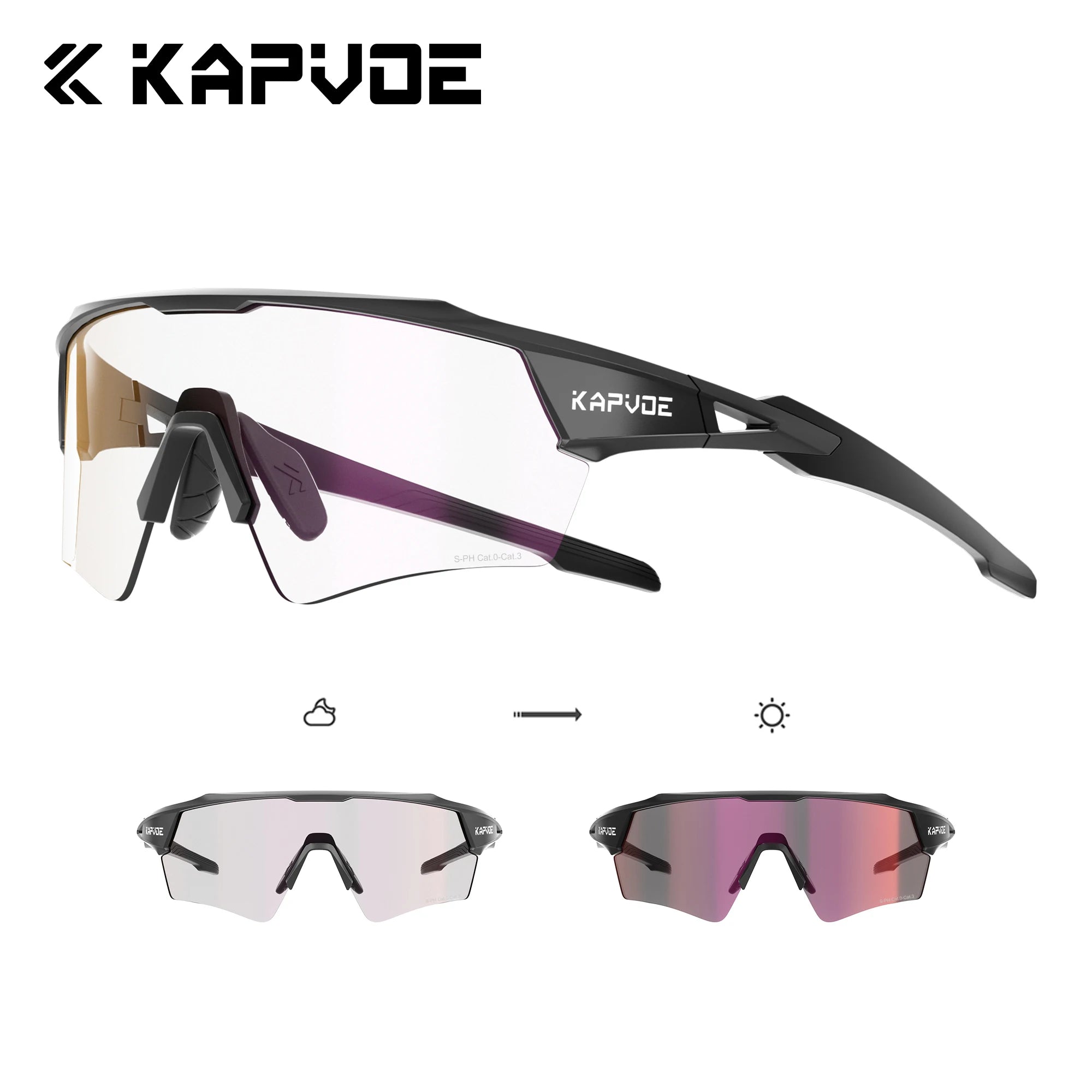Kapvoe Hot Shadowless Photochromic Cycling Glasses Lighteight UV400 Sunglasses Men Women Bike MTB Eyewear Riding Outdoor Running