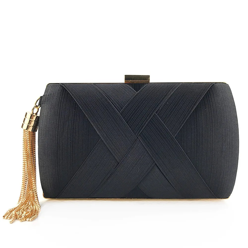 Casual Luxury Silk Fabric Dinner Handbag Tassel Chain Evening Banquet Bag Hand Hold Square Bridal Clutch Bag Wedding