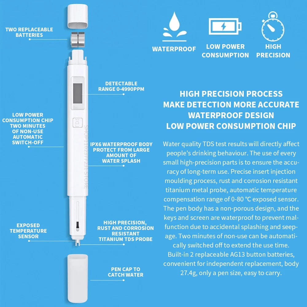 Original Xiaomi MiJia Mi TDS Meter Tester Portable Detection Water 1pcs 2pcs option Purity Quality Test TDS-3 Tester Home