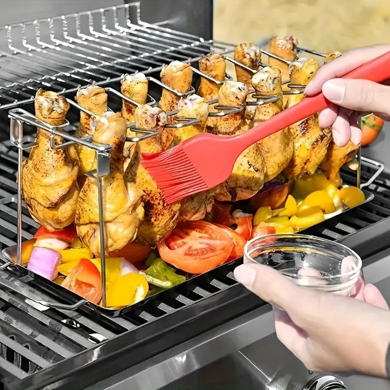 1pc Stainless Steel Chicken Leg & Wing Rack - Foldable Vertical Roaster Stand for BBQ, Smoker, Oven ,Picnics, Camping,Cooking