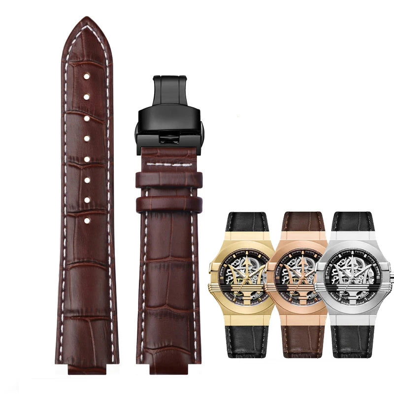 For Maserati Genuine Leather Watch Band R8821108025 R8821108039/8038/8035/8025 Trident Raised Mouth Strap Watchband 21mm 24mm