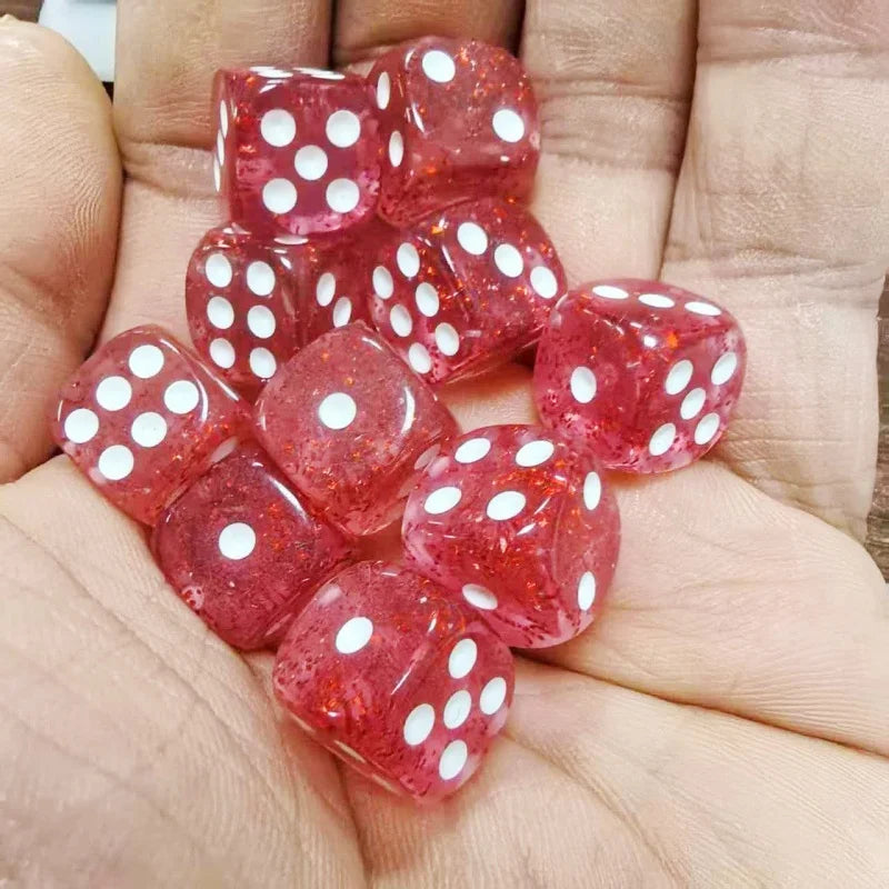 Set of 10pcs Glitter Dice Roller D6 6 Faces  12mm Casino Game Dice D6 Mini Dice in OPP Bag For Table Board Game