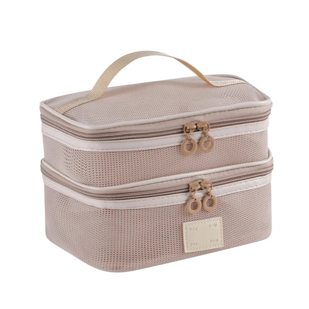 Portable Mesh Handheld Makeup Bag Lightweight Zipper Transparent Mesh Cosmetic Bag Square Large Capacity Cosmetic Cases