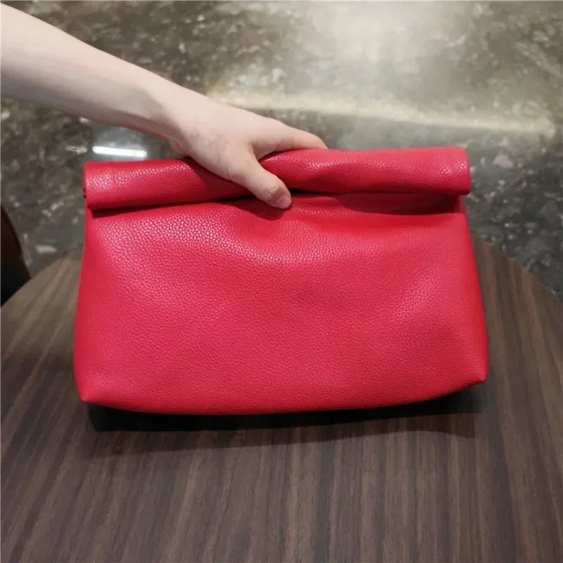 Solid Color Women Clutch Bag Soft Pu Leather Lady Evening Bags Trend Party Girl Envelope Bag Large Capacity Clutches Purse Black