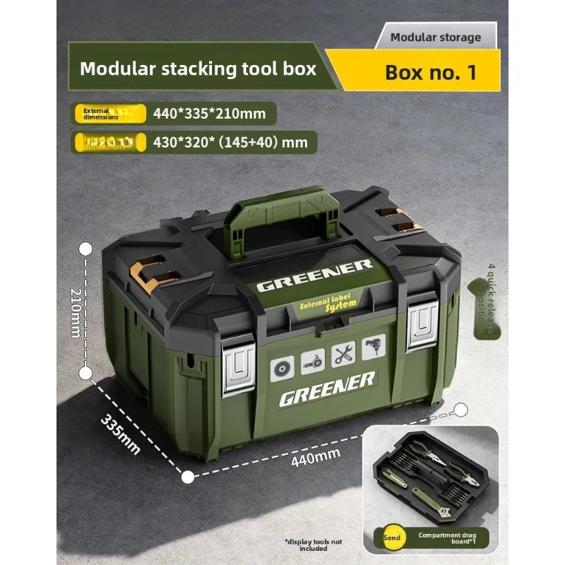 Stackable Toolbox Set Large Hardware Wide Storage Tote Luggage Rolling Handle Multi Function Organizer Box Tool Box Tool Chest