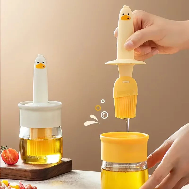 Household silicone oil brush with bottle - kitchen pancake food-grade barbecue baking all-in-one oil brush bottle
