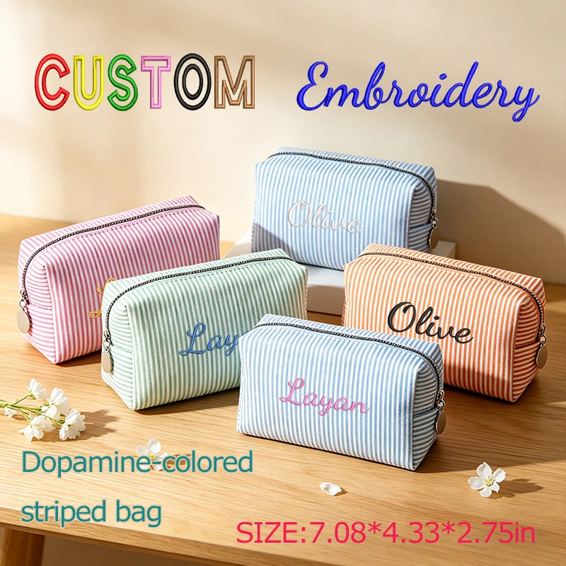 Customised Embroidery/Standard Style 2 Options, Striped Bubble Yarn Clutch, Makeup Bag, Back-to-School Season, Great Gift!