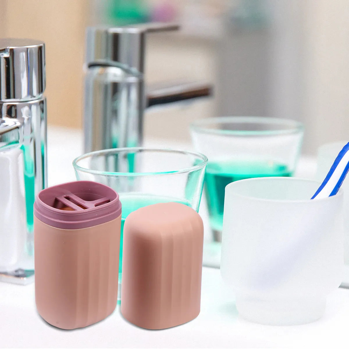 2Pcs Toothbrush Storage Box Plastic Tooth-Brushing Cup for Travel Bathroom Supplies Organized Toiletry Container Space Saving
