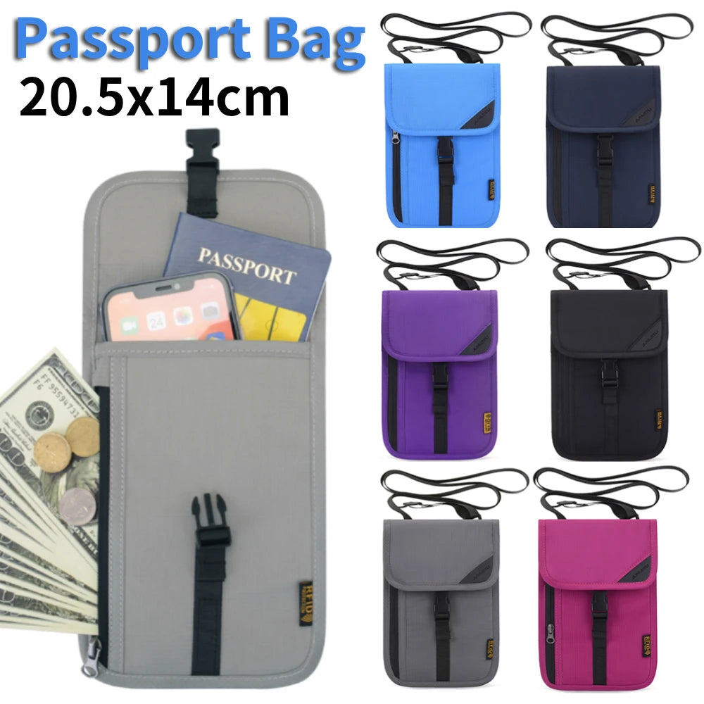 Waterproof Travel Passport Holder Bags Anti-theft Document Storage Bags Nylon Portable RFID ID Credit Card Organizer Neck Pouch