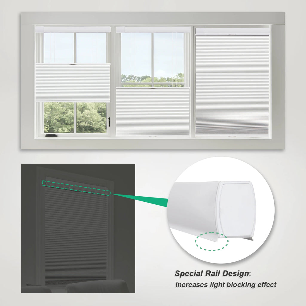 No Tools No Drill Top Down Bottom Up Honeycomb Blinds for Windows, 1" Cell Fabric Cordless Thermal Insulated Noise Reduction