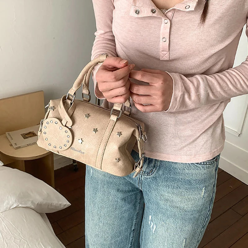 Korean Version New Large Capacity Retro Boston Bag Ins Crossbody Pillow Bag Star Women'S Fashion Handbag