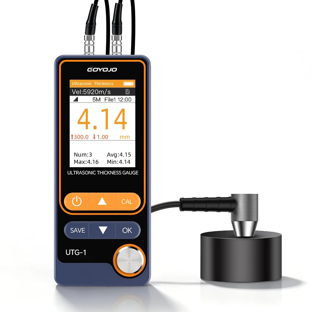 UTG-1 Ultrasonic Thickness Gauge 1-300mm ±0.4% Accuracy for Metal/Steel with Sound Velocity Measurement 1000 Data Storage