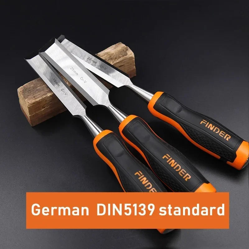 FINDER Wood Chisel with Comfort TPR Handle, Flat Carpentry Tools for Woodworking DIY, Fiberglass Reinforced Handle