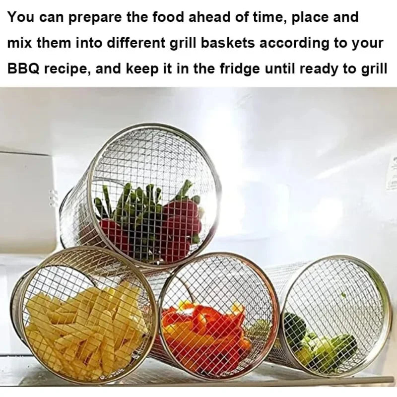 BBQ Grill Basket Rolling Grilling Basket Barbecue Cages Barbecue Grill Grate Cylinder Grilling Baskets for Outdoor Camping