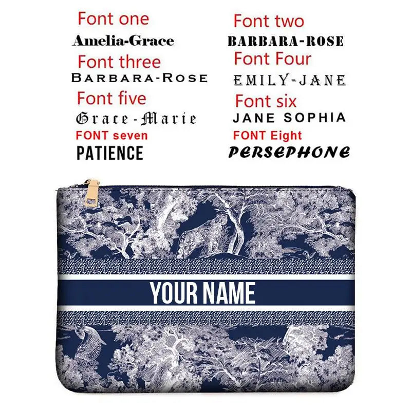 Graceful Customizable Name Women's Canvas Clutch Makeup Bag Purse Party Weekend Vacation Travel Cosmetic Bag Mobile Pouch Wallet
