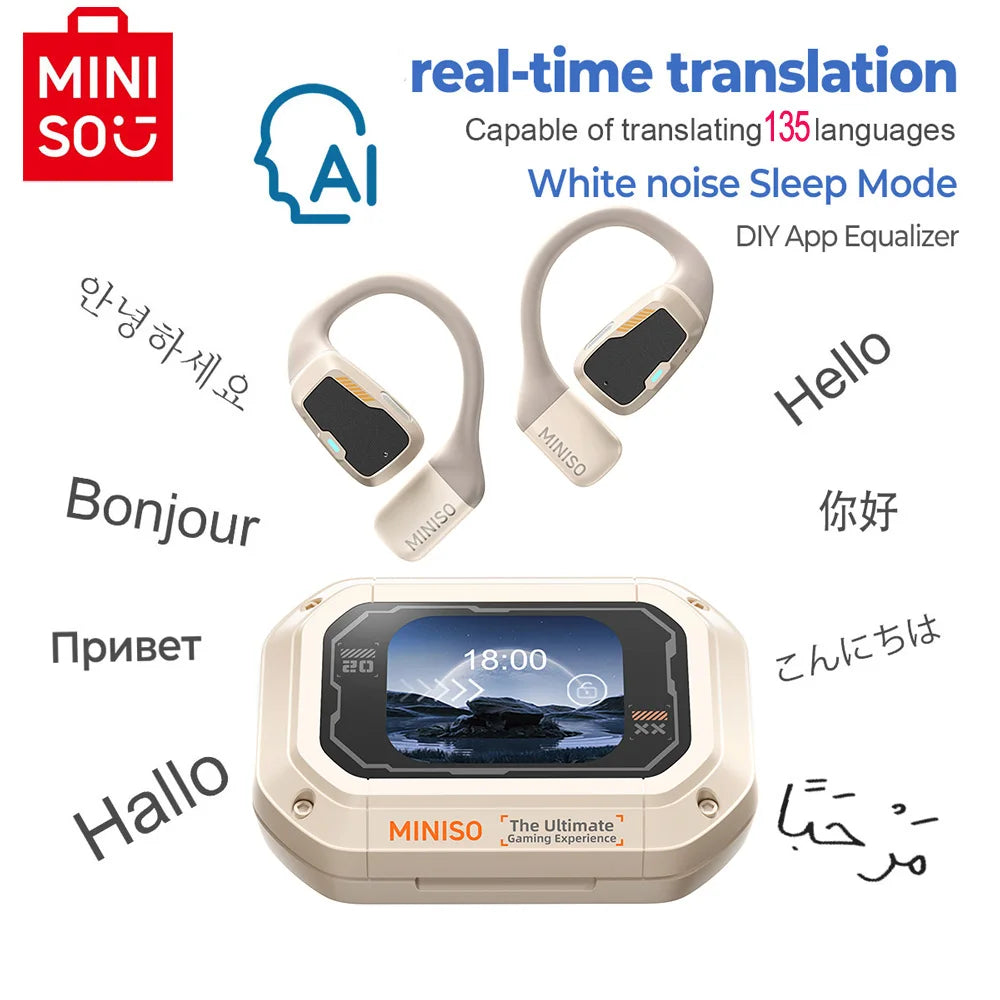 AI MINISO M98 Wireless Headphones OWS Sports Bluetooth Earphones Gaming Headset AI Translator Earbuds APP LCD Touch Screen IPX5