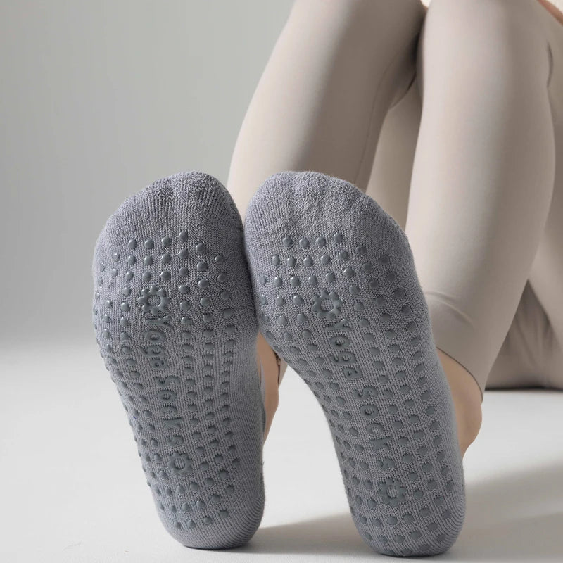 1 pair Professional Yoga Socks,  Cotton Strapping Silicone Anti-Slip Pilates Fitness Dance Floor Socks
