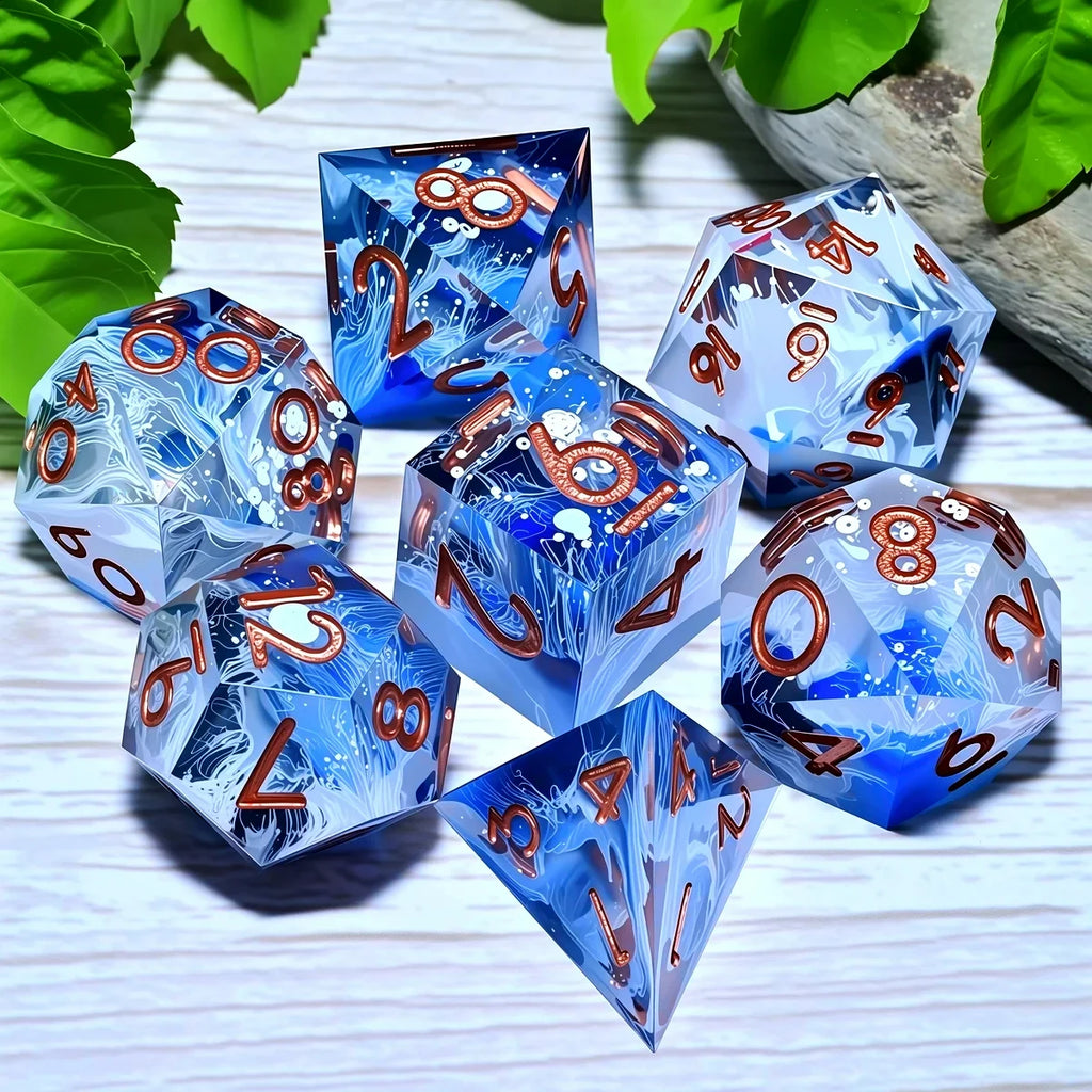 DND Resin Dice 7-Piece Set for Dungeons and Dragons DND 5e RPG Gift, Board Game Tabletop Role Playing Dice Game, Birthday Gift,
