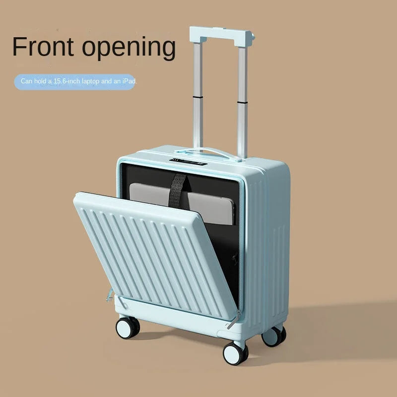 Small Suitcase 2026 Aluminium Frame Front Opening 16–20 inch Cabin Luggage Business Travel Trolley Suitcase for Men and Women