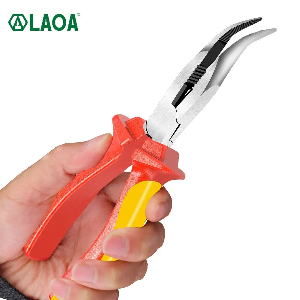 LAOA Curved Needle Nose Pliers Insulated 6/8Inch Stripping Clamping Multifunctional Household Electrician's Tools