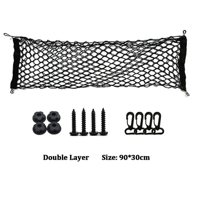 Car Mesh Elastic Nylon Rear Back Cargo Trunk Storage Organizer Double Layer Luggage Net Auto Back Rear Mesh Seat Car Accessories