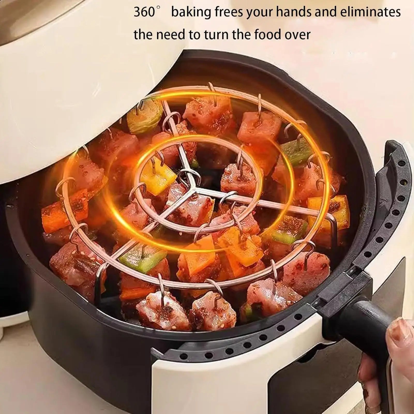 Portable Stainless Steel Air Fryer Grill Round with Grilled Skewers Hanging Skewers Rack Barbecue Grill for Home Kitchen Outdoor