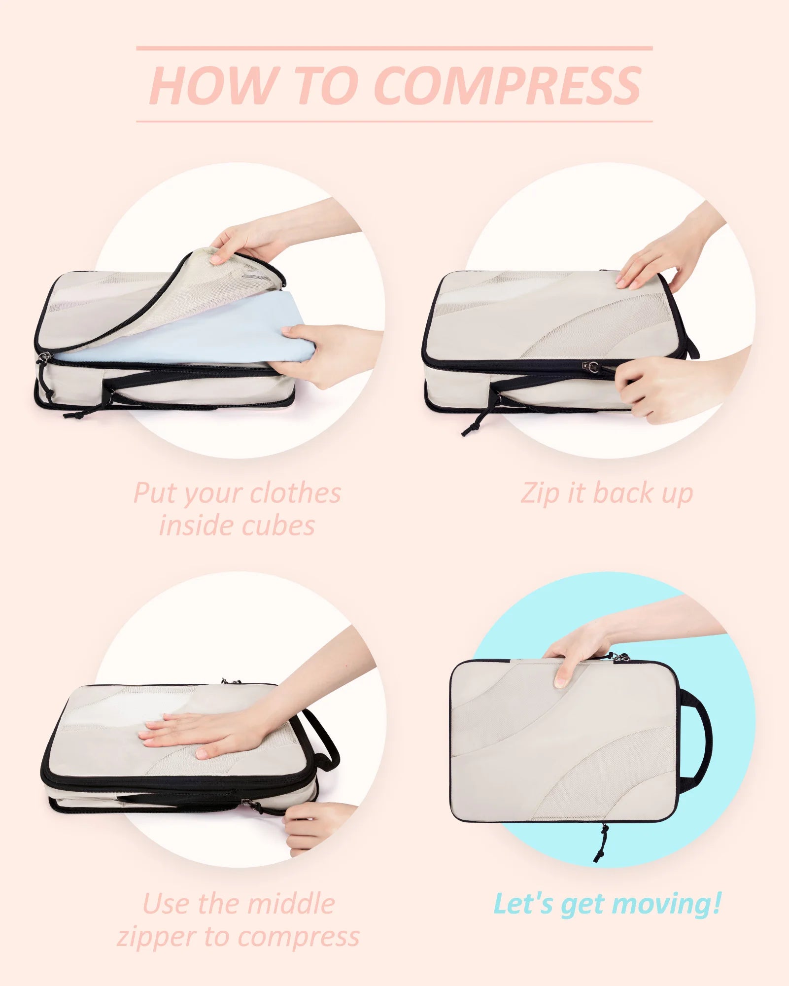 BAGSMART 6 Set Compression Packing Cubes for Travel Lightweight Suitcase Organizers Bag Set Travel Cubes for Luggage