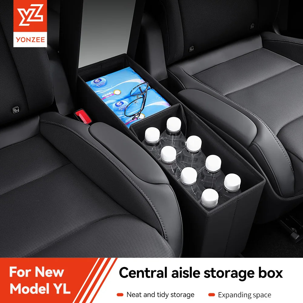 YZ For 6-Seater Tesla Model YL 2026 second row seat aisle storage box，Car  Multifunctional Storage box Interior Accessories