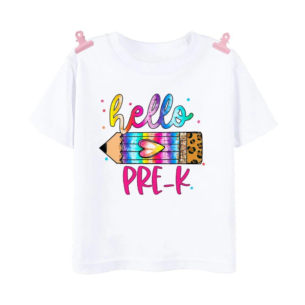 Hello First Grade Leopard Printed Kids Shirt 1-5 Grade Child Back To School Outfit  T-shirt Boys Girls Short Sleeve Tee Clothes