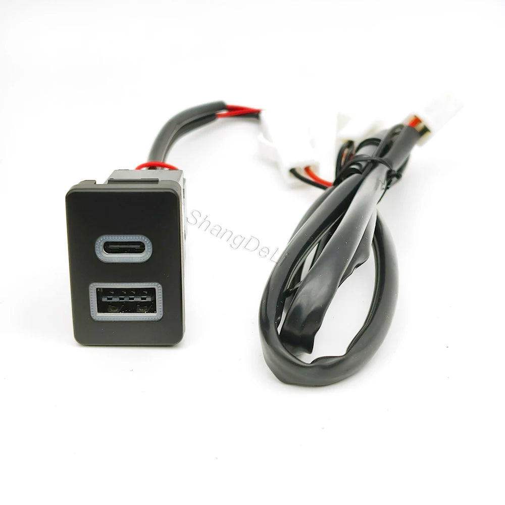 1PC Blue Led Light Car Dual Charger Socket QC3.0 USB Type-C PD Charging Outlet Power Adapter Phone For Toyota LC120 Prado