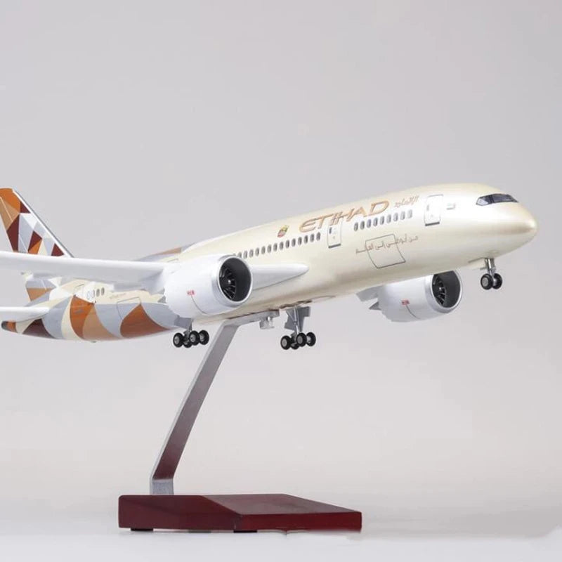 43cm Airplane Toy b787 Aircraft Etihad Air Airplane Model Resin with Light & Wheel Planes Airplanes Decoration Home Plane Toy