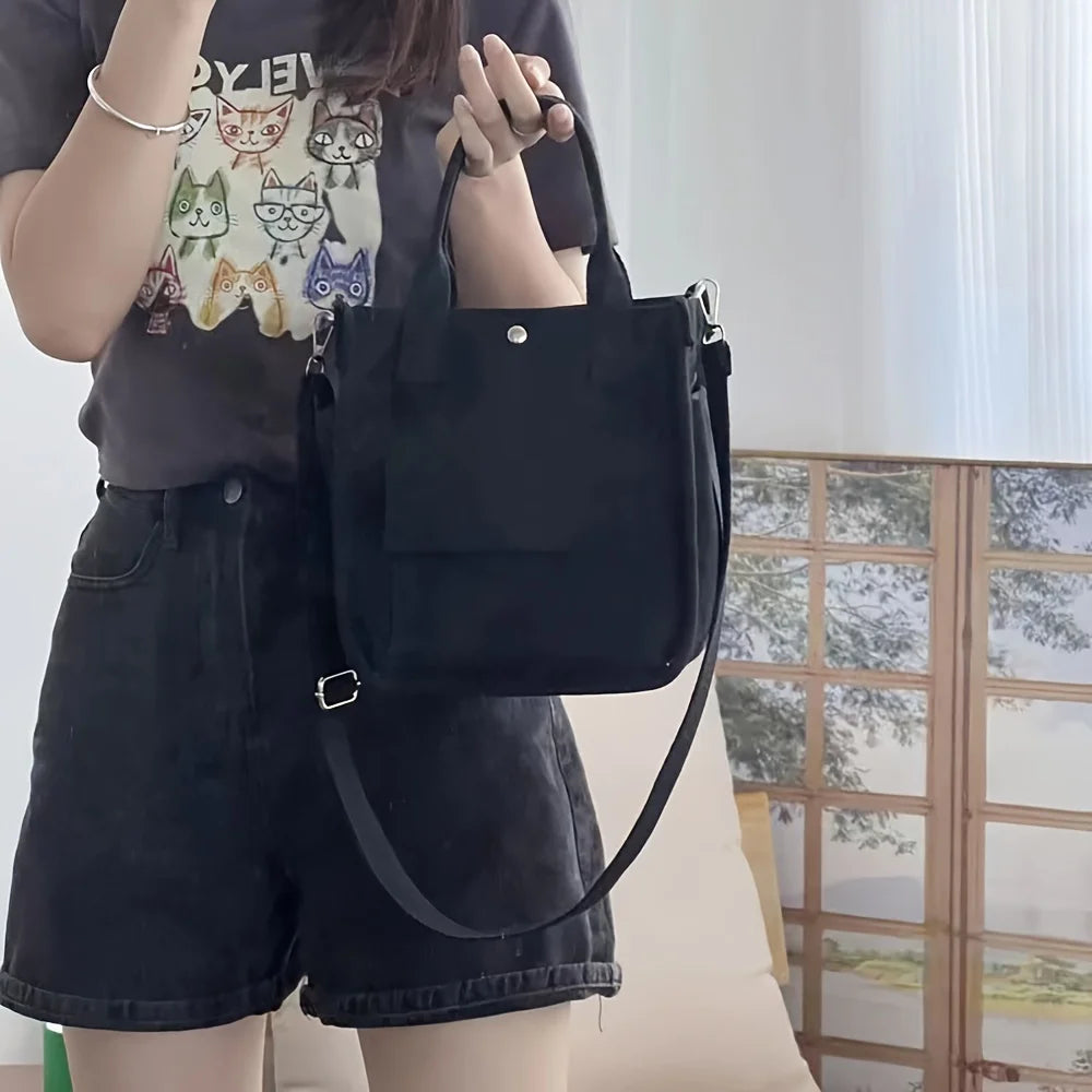 Small Canvas Crossbody Bag with Pockets Cute Women's Shoulder Purse Handbag for Office Work Lunch Bag Eco-Friendly Tote
