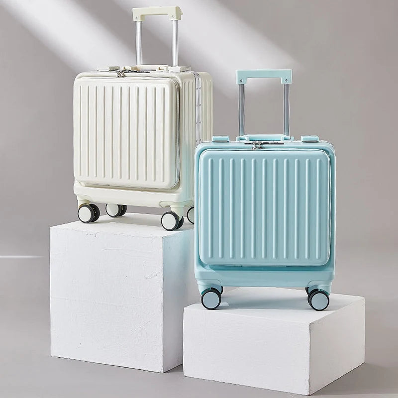 Small Suitcase 2026 Aluminium Frame Front Opening 16–20 inch Cabin Luggage Business Travel Trolley Suitcase for Men and Women