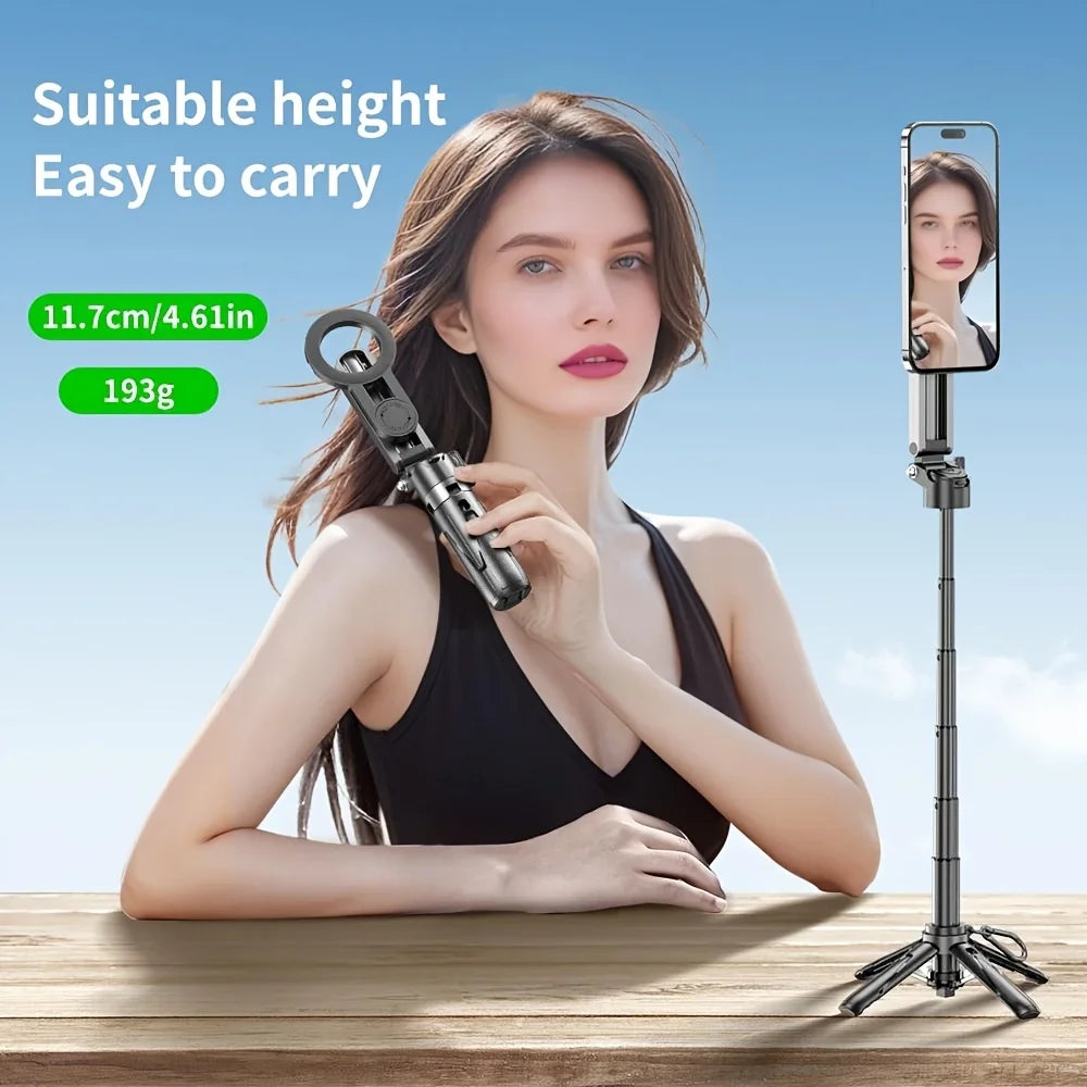 P15mini-C Magnetic Selfie Stick with Remote Extendable Cell Phone Tripod Stand Compatible with MagSafe, Selfie Stick Tripod