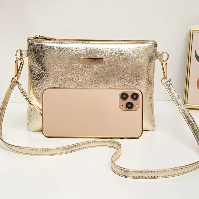 A Stylish And Minimalist Golden Sequined Crossbody Bag, Perfect As a High-End Solid Color Makeup Pouch