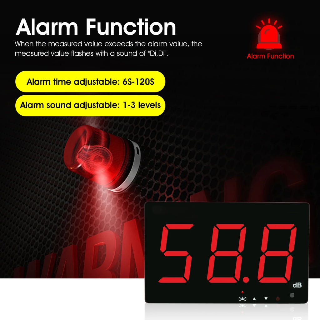 Digital Decibel Meter - Wall-Mounted Noise Level Tester (30-130dB) with Alarm & Large Red LCD Display for Home, Factory