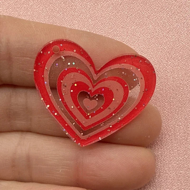 10pcs acrylic heart pendant, DIY jewelry making earrings, necklaces, keychains, accessories