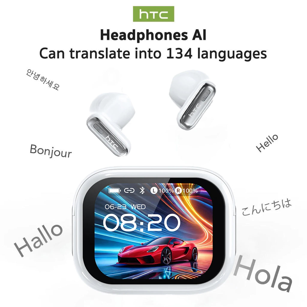 HTC NE68 AI Translator Wireless Bluetooth Earphones Touch Screen TWS  HiFi Sound Earbud Noise Reduction For IOS Android PC