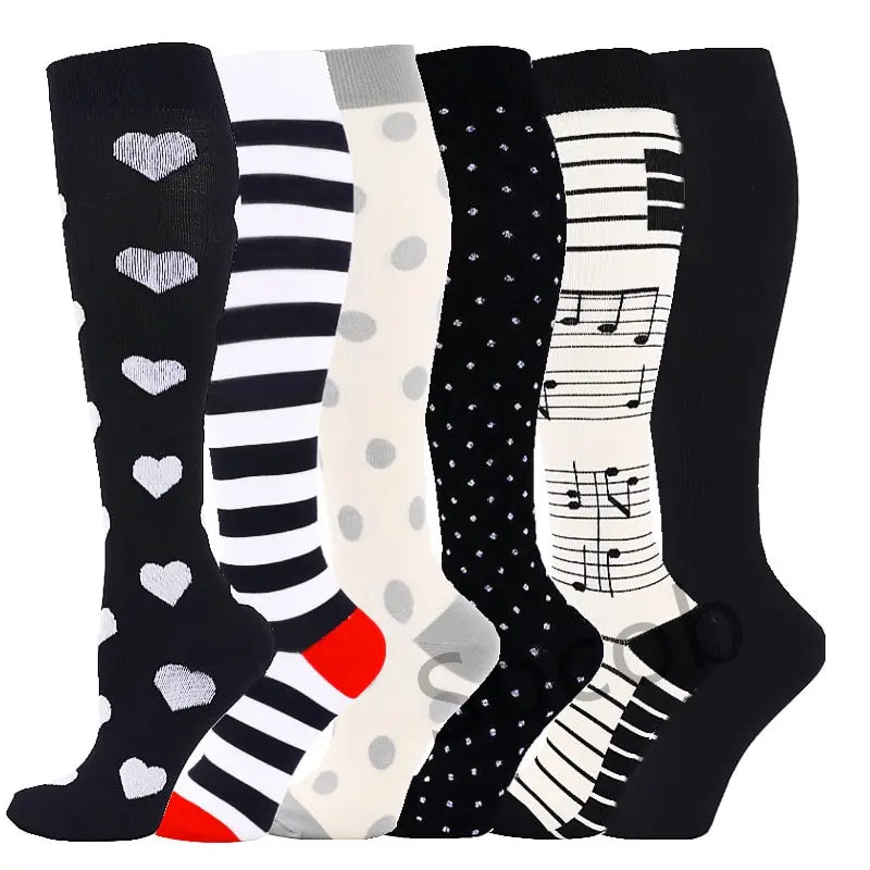 6/7 Pairs Compression Socks Varicose Diabetes Sock Running Cycling Hiking Touring Bicycle Marathon Outdoor Rugby Edema Long Tube