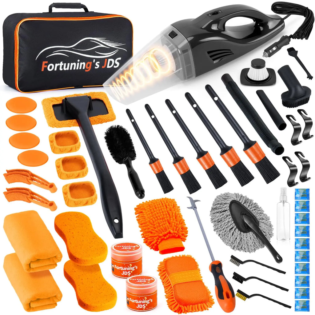 47PCS Car Detailing Kit Interior Cleaner, Car Cleaning Supplies with High Power Car Vacuum Cleaner,Auto Detailing Kit,Car Wash Kit with Bucket Detailing Brush Set,Pink Car Accessories for Women