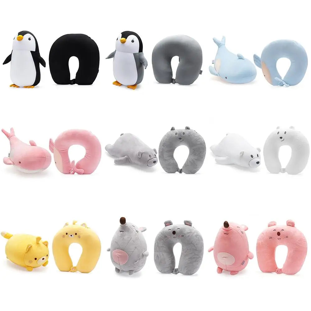 Soft Bedding Cartoon Multifunctional Changable Fluffy Pillows U Shaped Travel Pillow Penguin Whale Protection Neck