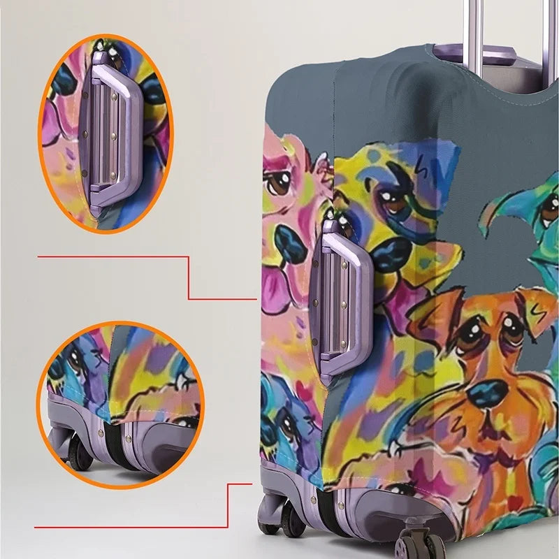 Colorful graffiti cute dog pattern luggage protection cover, suitable for 18-32 inch luggage covers, luggage handle gloves, trav